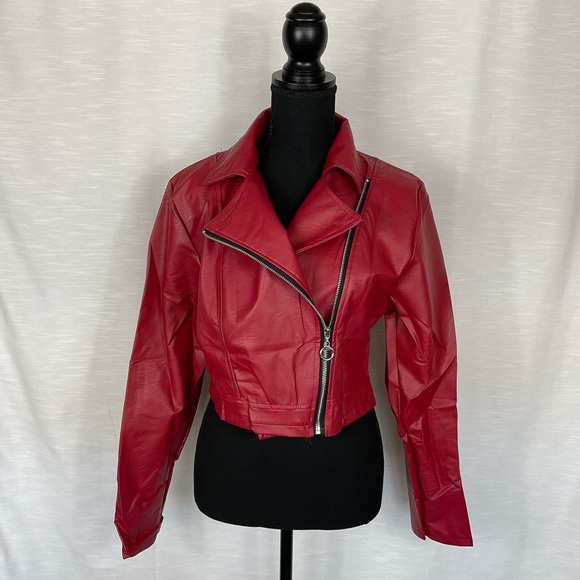 Krisp London Jackets & Blazers - Krisp London Red Faux Leather cropped jacket with silver zipper